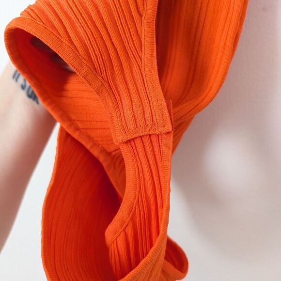 NWOT Zara orange ribbed mockneck one sleeve asymmetrical bodycon bodysuit top - Picture 5 of 7